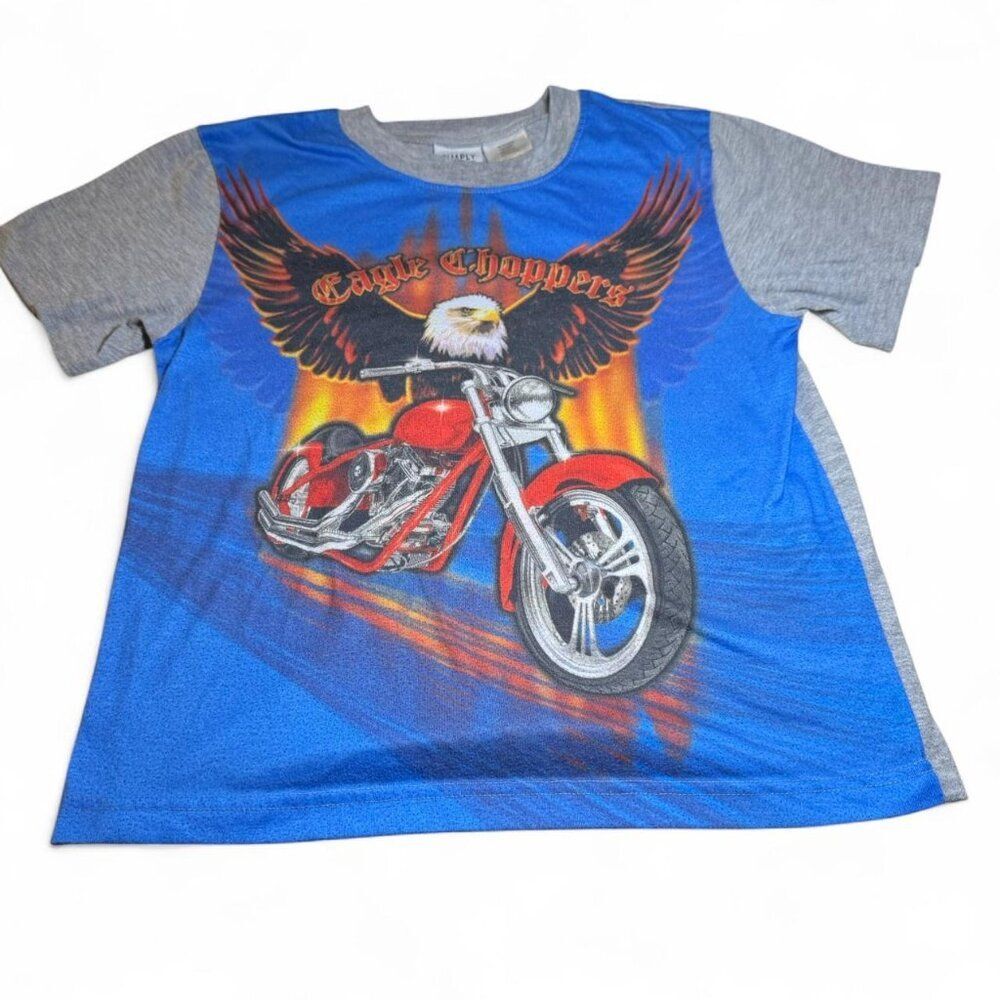 Boys Simply Basic Eagle Choppers PJ Shirt & Short Set 12/14 Y2K Motorcycle Retro
